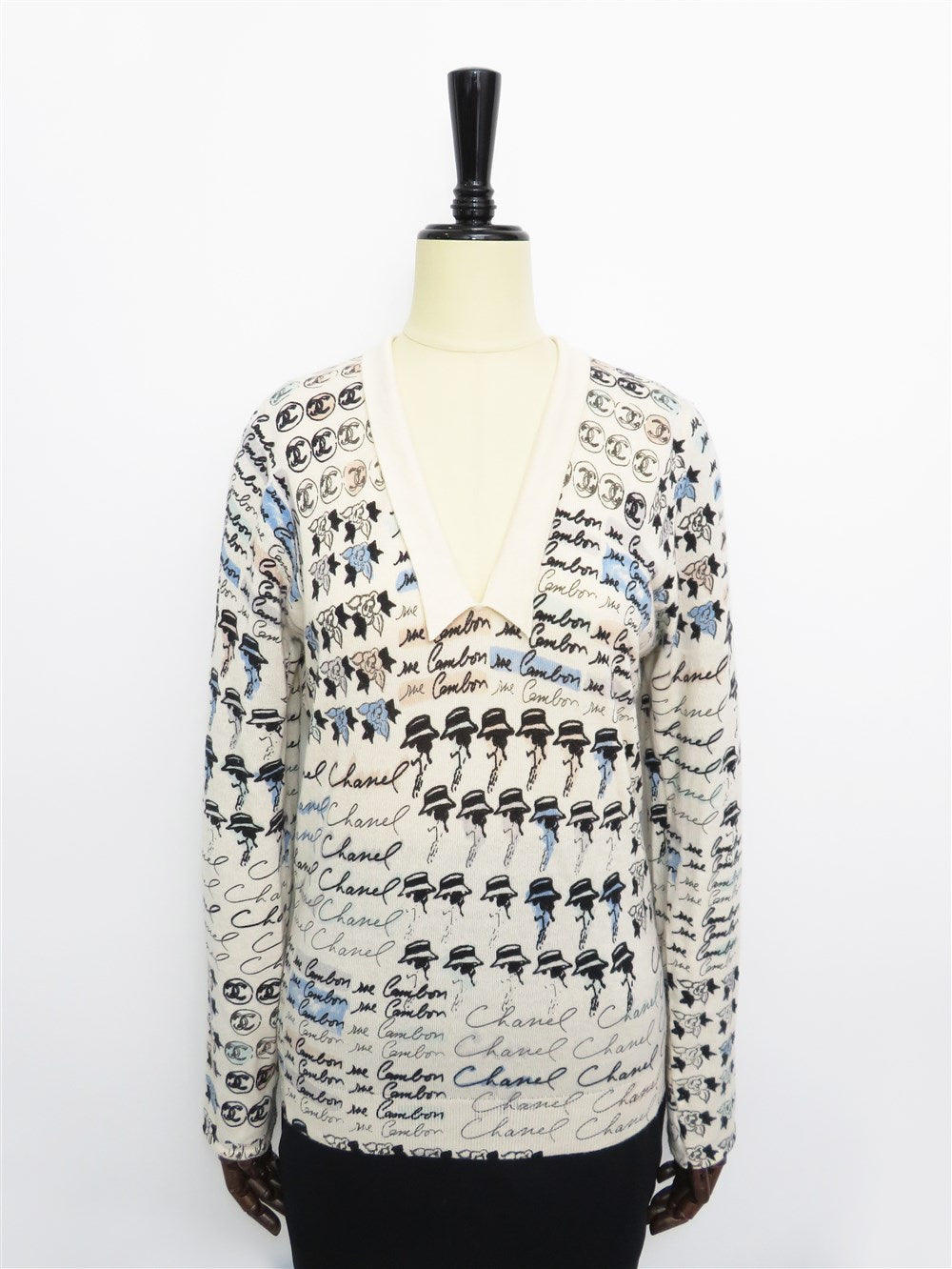 CC カシミヤ カンボンプリント Vネック ニット トップス 06C