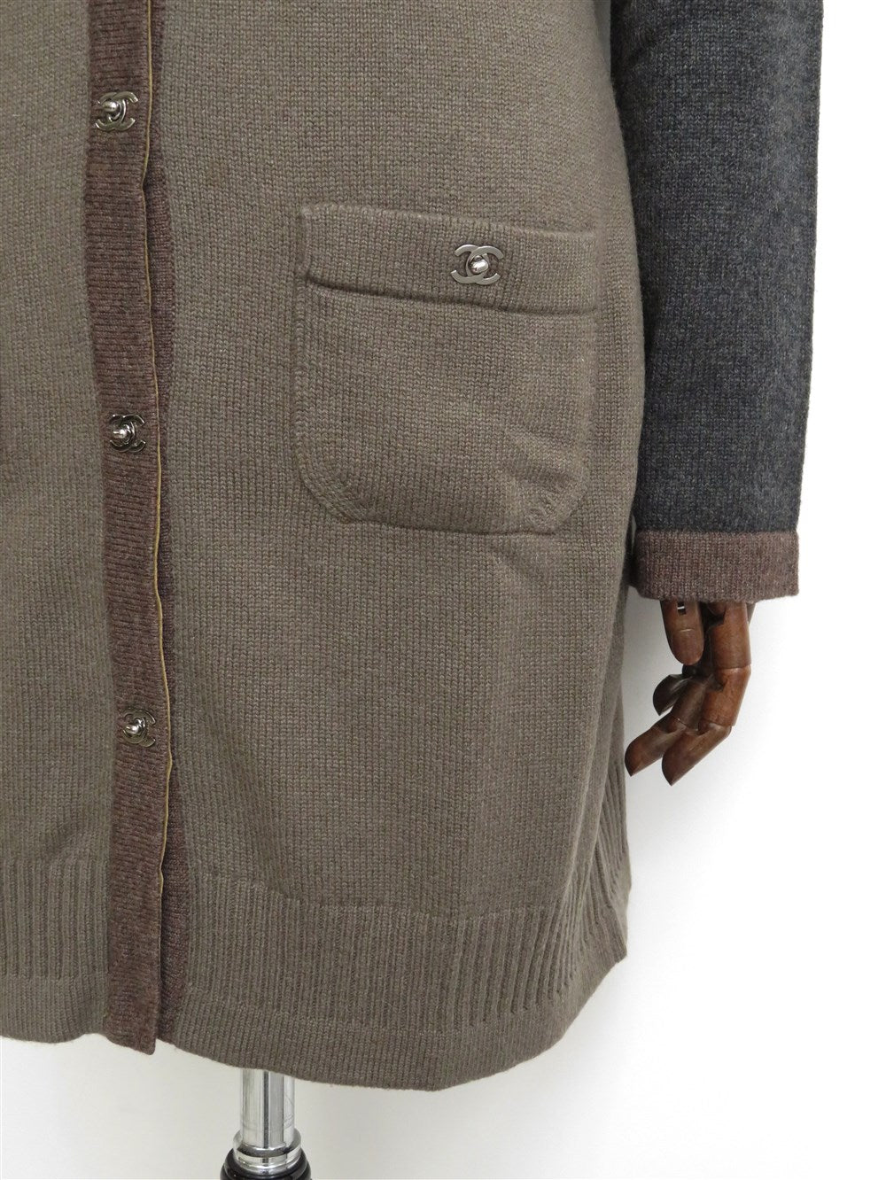 CC ターンロック バイカラー カシミヤ ロング カーディガン